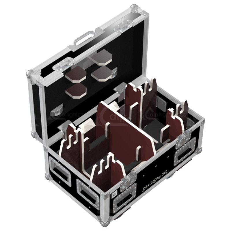 Empty interior view of the professional flight case, highlighting the precision-engineered compartment for motor housing and cabling.