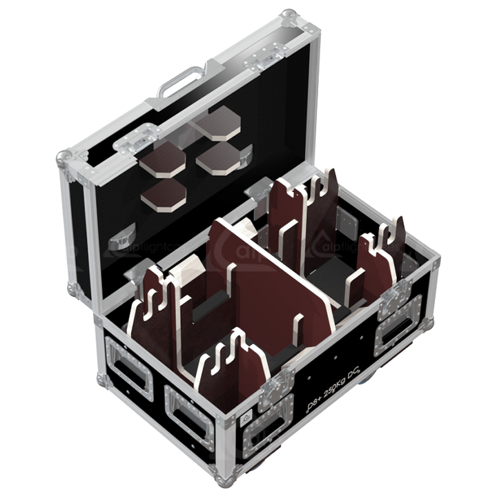 Empty interior view of the professional flight case, highlighting the precision-engineered compartment for motor housing and cabling.