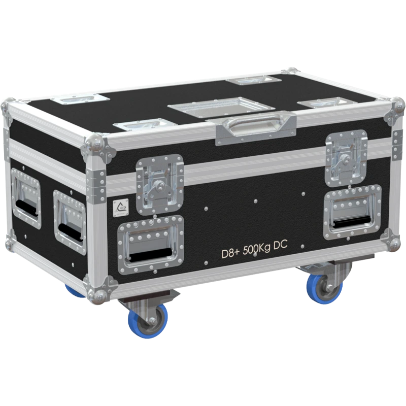 Professional flight case front view, featuring durable construction and high-quality hardware for 2x EXE D8+ 0,5T motors by ALP Flight Cases.