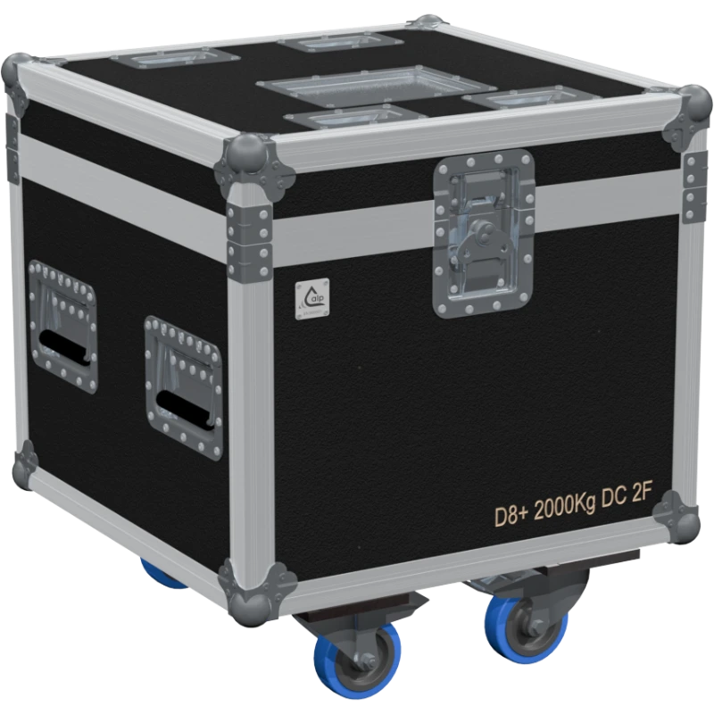 Professional flight case front view, featuring durable construction and high-quality hardware for 1x EXE D8 2T motor by ALP Flight Cases.