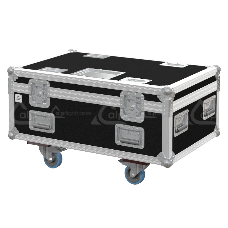 Front view of custom flight case for 12 K&M 260 microphone stands with professional protective construction