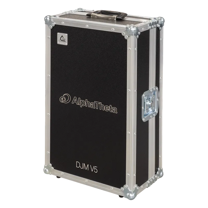 Front view of the professional flight case for AlphaTheta DJM-V5 6-channel mixer by ALP Flight Cases