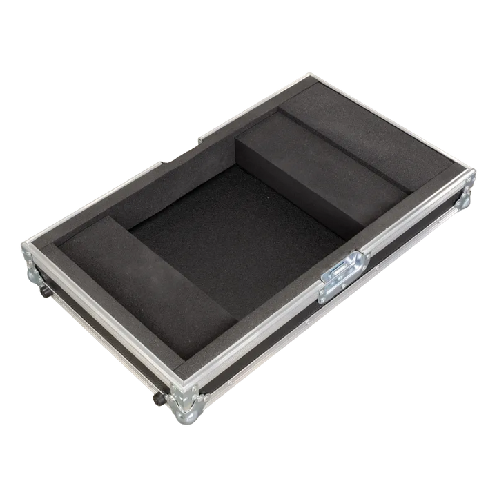 Empty interior of the DJM-V5 case highlighting the cable doghouse and specialized foam protection