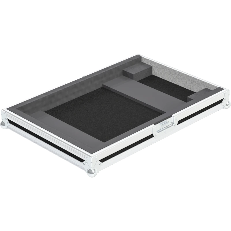 Empty interior of the flight case for Pioneer CDJ-3000 showing precision CNC-cut foam for the 9-inch screen and jog wheel