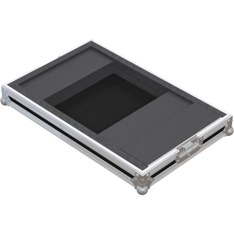 Empty interior of the flight case for Pioneer DJM-S9 showing precision CNC-cut foam for fader and paddle protection