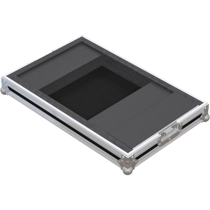 Empty interior of the flight case for Pioneer DJM-S9 showing precision CNC-cut foam for fader and paddle protection