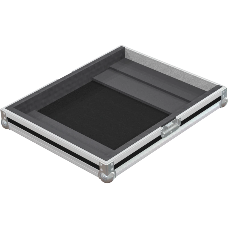 Empty interior of the flight case for Pioneer DJM-V10 showing precision CNC-cut foam for knob and screen protection
