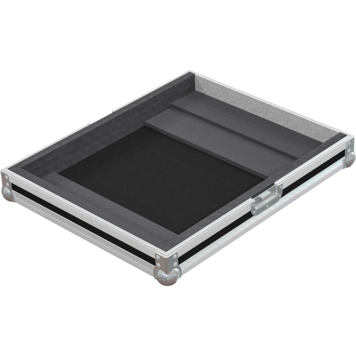 Empty interior of the flight case for Pioneer DJM-V10 showing precision CNC-cut foam for knob and screen protection