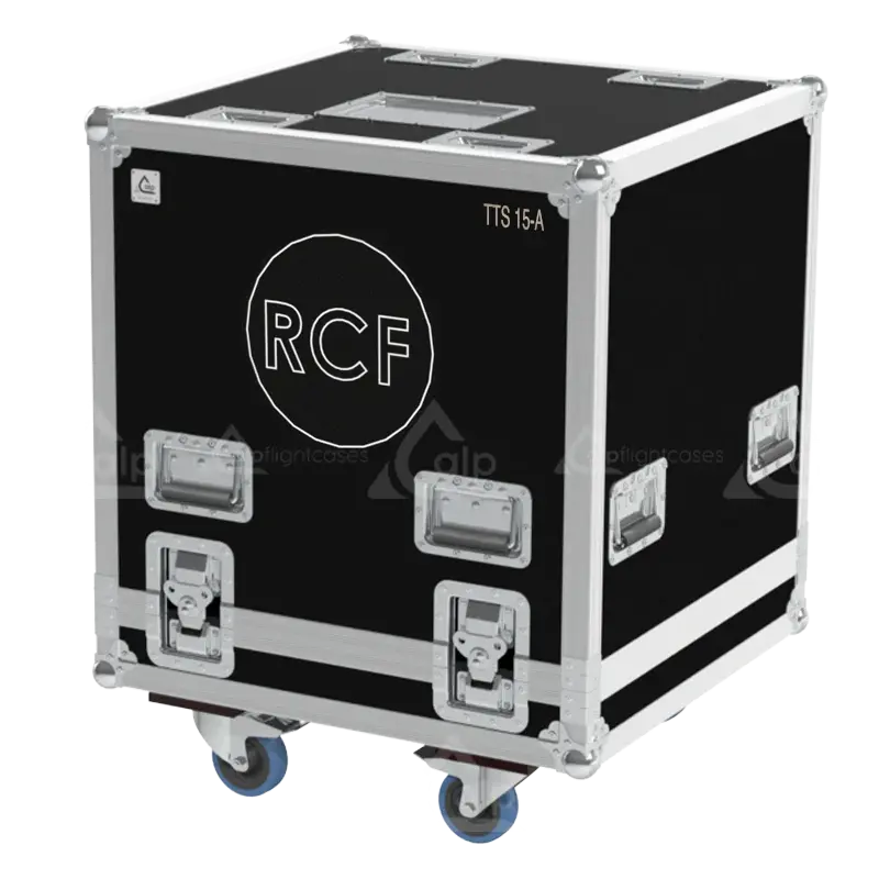 Front view of the professional flight case for 1x RCF TTS 15-A active subwoofer by ALP Flight Cases