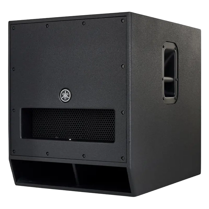 Flight case open showing one Yamaha DXS18 subwoofer securely nested in custom CNC foam inserts