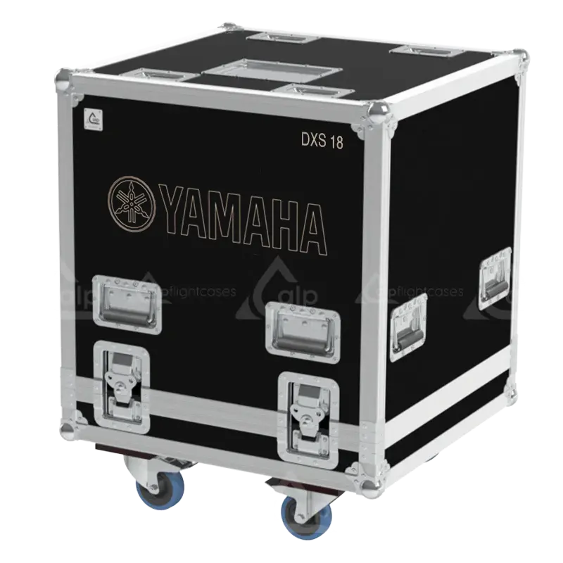Front view of the professional flight case for 1x Yamaha DXS18 active subwoofer by ALP Flight Cases