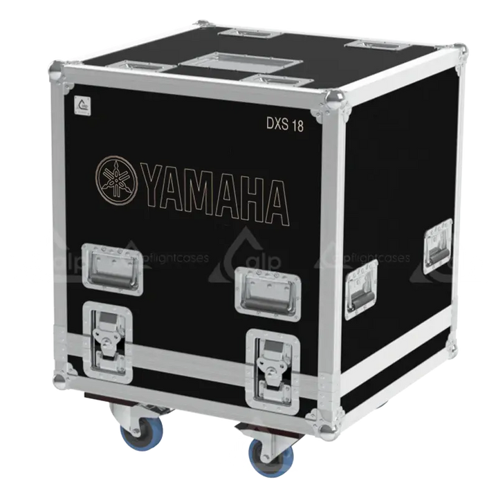 Front view of the professional flight case for 1x Yamaha DXS18 active subwoofer by ALP Flight Cases