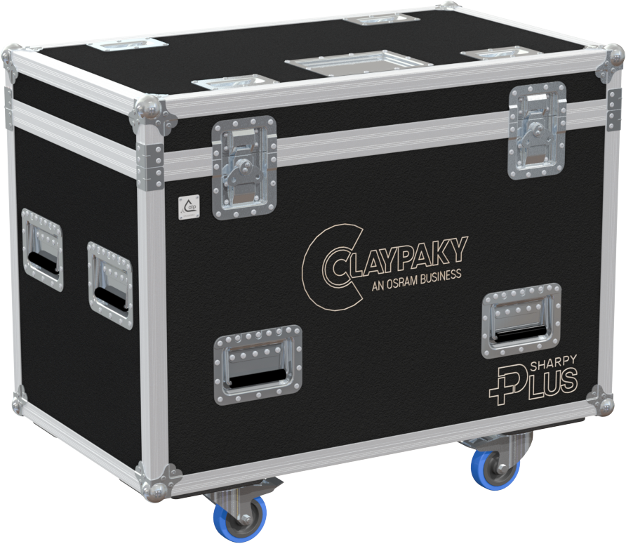 Front view of the professional twin touring flight case for 2x Clay Paky Sharpy Plus by ALP Flight Cases (Without Foam)