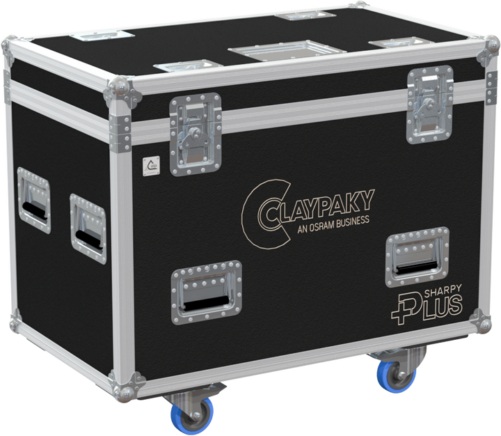 Front view of the professional twin touring flight case for 2x Clay Paky Sharpy Plus by ALP Flight Cases (Without Foam)