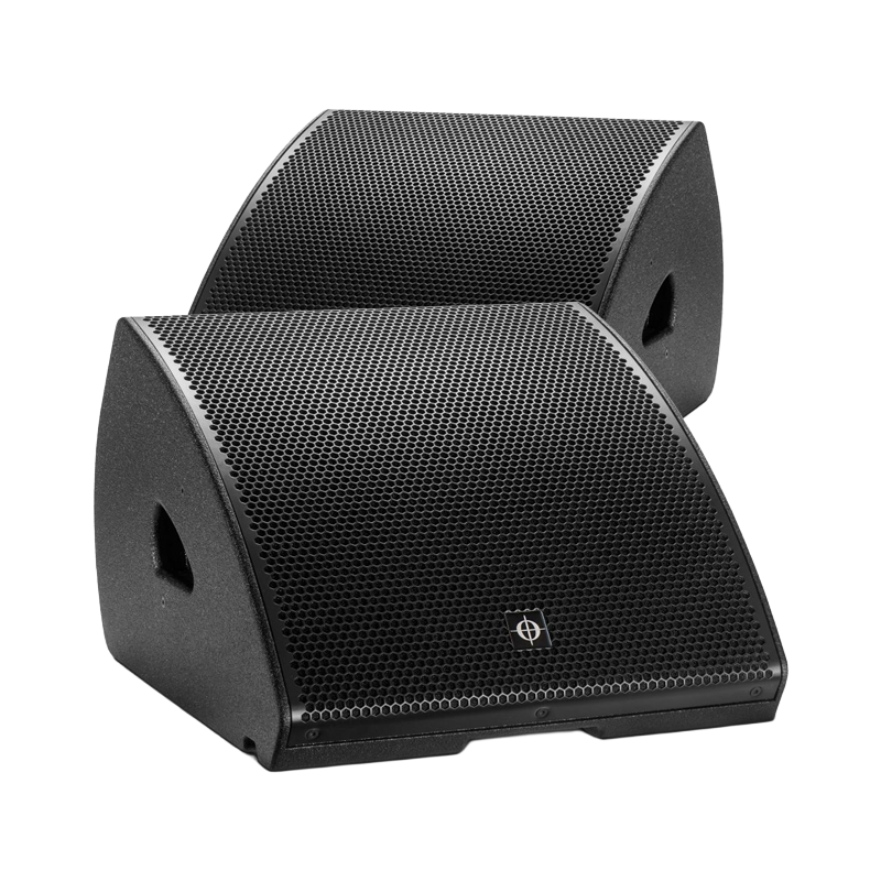 Flight case open showing two Coda Audio CUE TWO monitors securely nested in custom CNC foam inserts