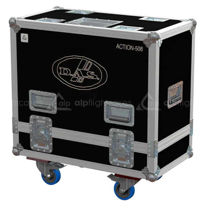 Front view of the professional flight case for 2x DAS Audio Action-508 speakers by ALP Flight Cases