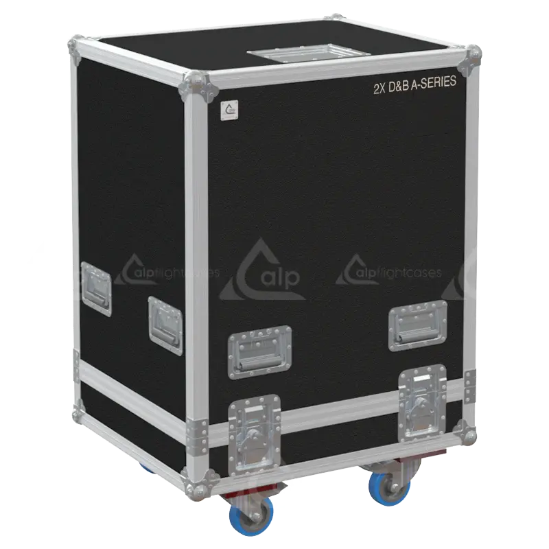 Front view of the professional flight case for 2x d&b audiotechnik A-Series line array modules by ALP Flight Cases