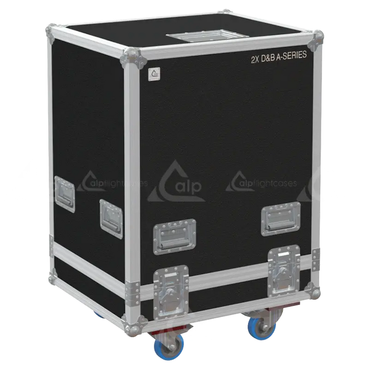 Front view of the professional flight case for 2x d&b audiotechnik A-Series line array modules by ALP Flight Cases