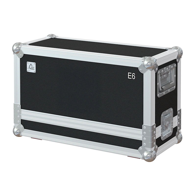 Front view of the professional twin touring flight case for 2x d&b audiotechnik E6 ultra-compact speakers by ALP Flight Cases