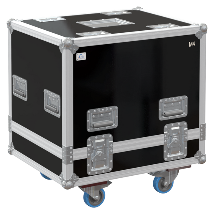 Front view of the professional twin touring flight case for 2x d&b audiotechnik M4 stage monitors by ALP Flight Cases