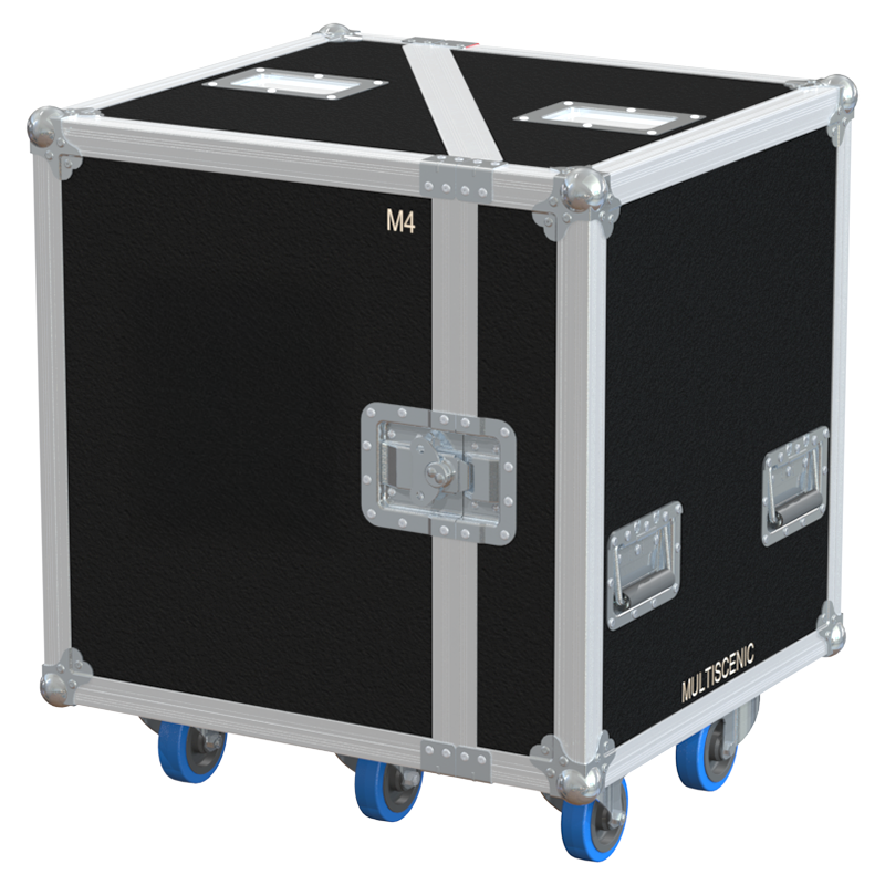 Front view of the professional twin touring flight case for 2x d&b audiotechnik M4 stage monitors by ALP Flight Cases