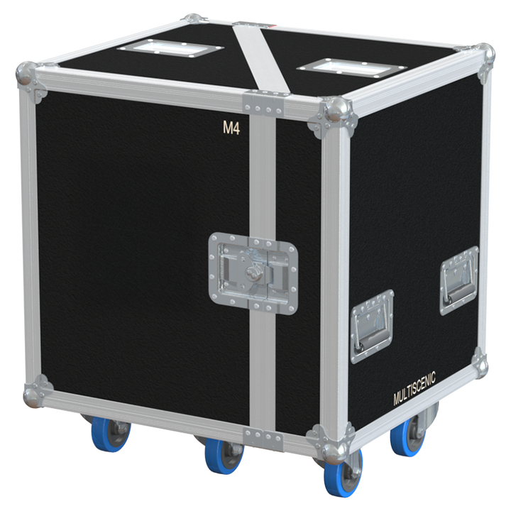 Front view of the professional twin touring flight case for 2x d&b audiotechnik M4 stage monitors by ALP Flight Cases