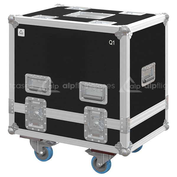 Front view of the professional twin touring flight case for 2x d&b audiotechnik Q1 line array modules by ALP Flight Cases