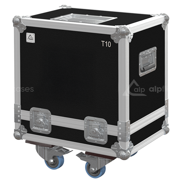 Front view of the professional twin touring flight case for 2x d&b audiotechnik T10 loudspeakers by ALP Flight Cases