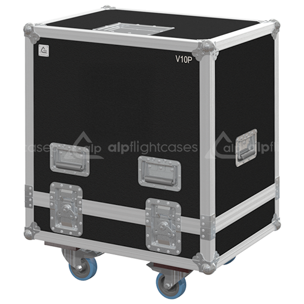 Front view of the professional twin touring flight case for 2x d&b audiotechnik V10P point source speakers by ALP Flight Cases