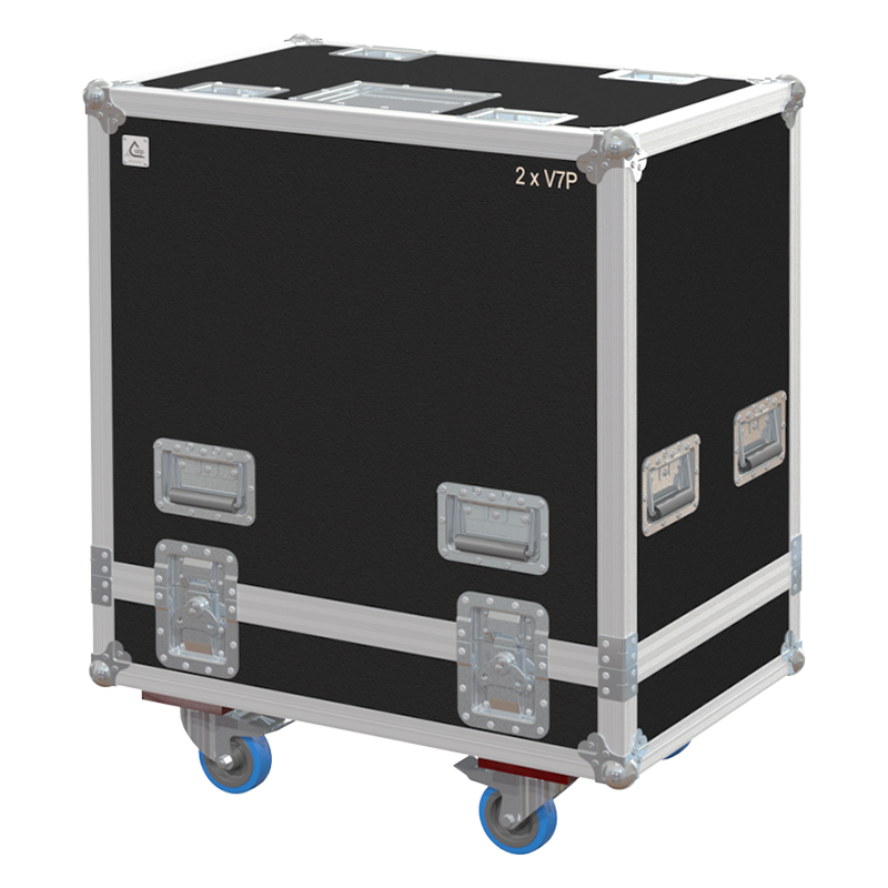Front view of the professional twin touring flight case for 2x d&b audiotechnik V7P speakers by ALP Flight Cases