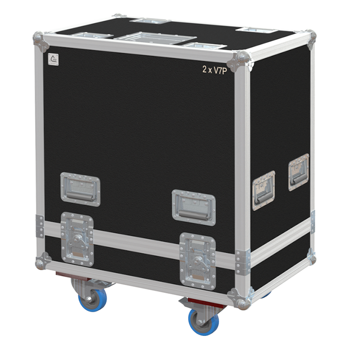 Front view of the professional twin touring flight case for 2x d&b audiotechnik V7P speakers by ALP Flight Cases