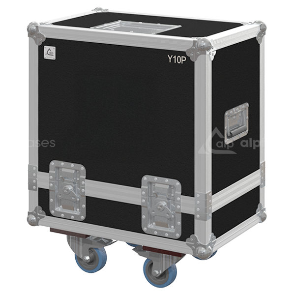 Front view of the professional twin touring flight case for 2x d&b audiotechnik Y10P point source speakers by ALP Flight Cases