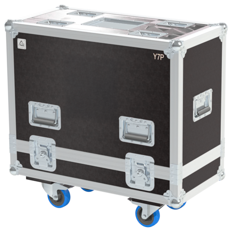 Front view of the professional twin touring flight case for 2x d&b audiotechnik Y7P speakers by ALP Flight Cases