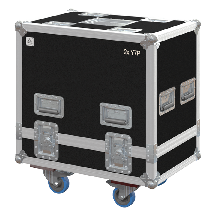 Front view of the professional twin touring flight case for 2x d&b audiotechnik Y7P V2 speakers by ALP Flight Cases