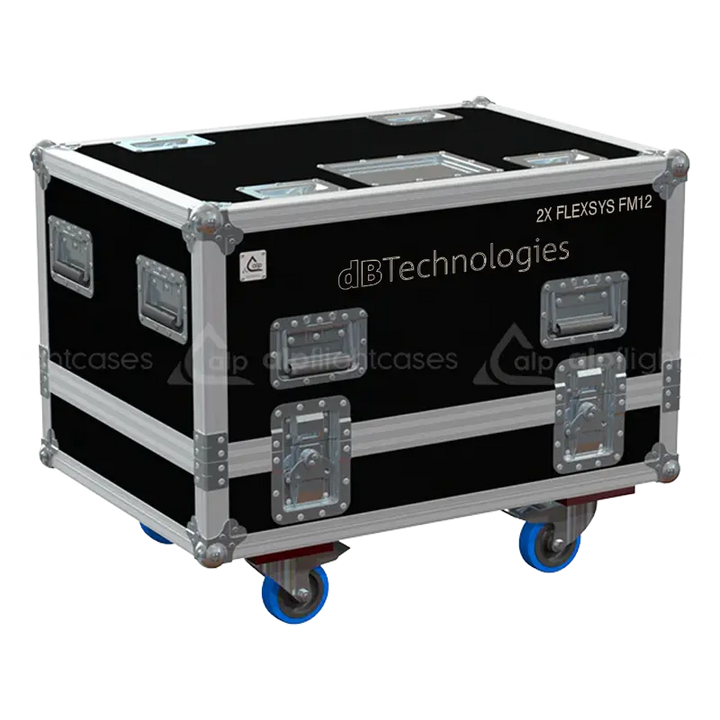 Front view of the professional flight case for 2x dBTechnologies Flexys FMX12 monitors by ALP Flight Cases