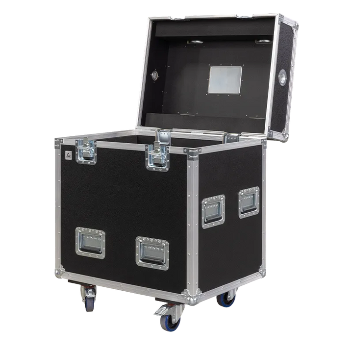 Empty interior of the flight case for 2x ETC Halcyon Platinum showing specialized CNC foam for optical protection