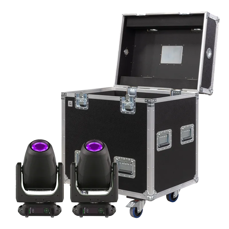 ETC Halcyon Titanium units displayed next to their custom twin professional touring road case