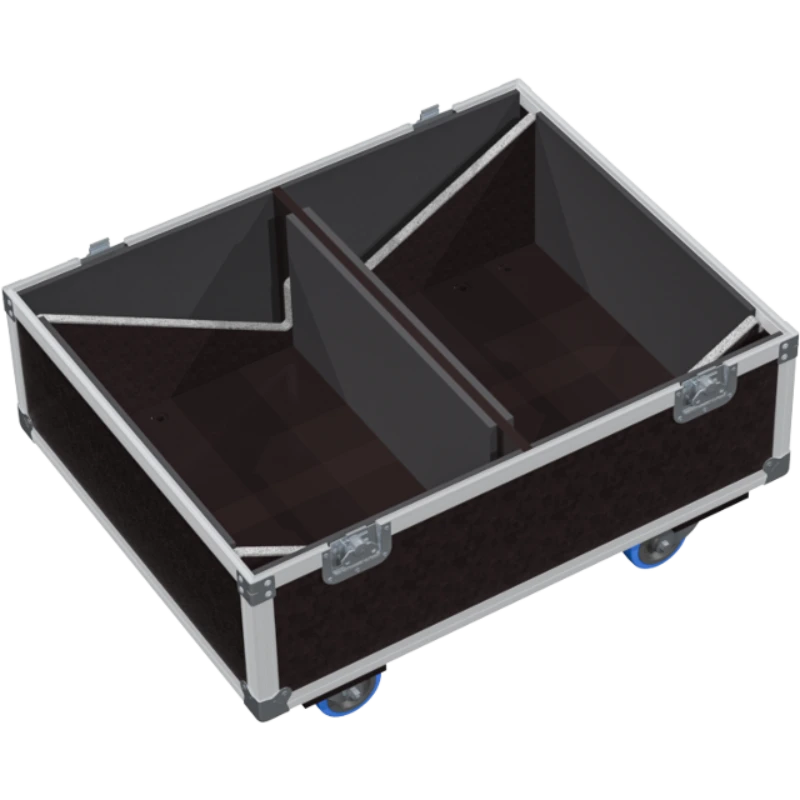 Empty interior of the twin flight case for 2x Funktion-One PSM318 showing precision CNC-cut foam for high-density protection