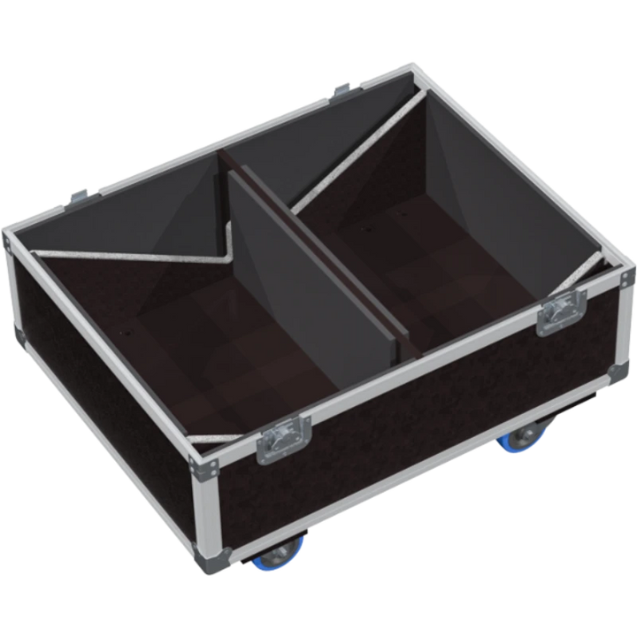 Empty interior of the twin flight case for 2x Funktion-One PSM318 showing precision CNC-cut foam for high-density protection