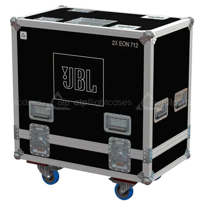 Front view of the professional flight case for 2x JBL EON 712 speakers by ALP Flight Cases