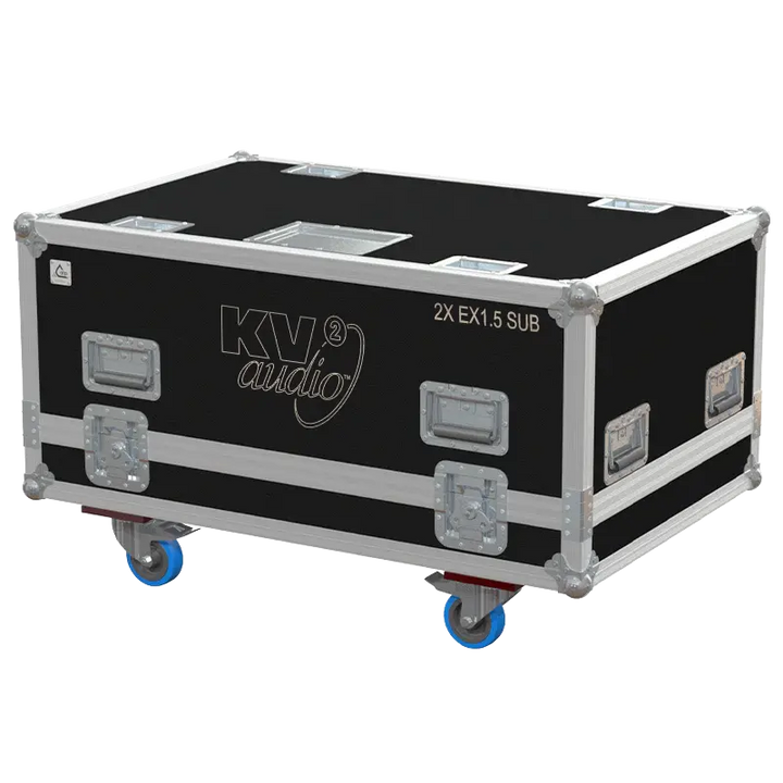 Front view of the professional flight case for 2x KV2 Audio EX1.5 subwoofers by ALP Flight Cases