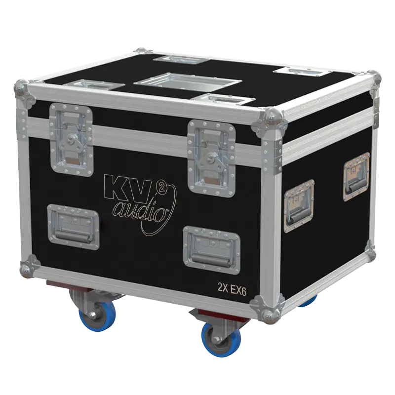Front view of the professional flight case for 2x KV2 Audio EX6 compact speakers by ALP Flight Cases