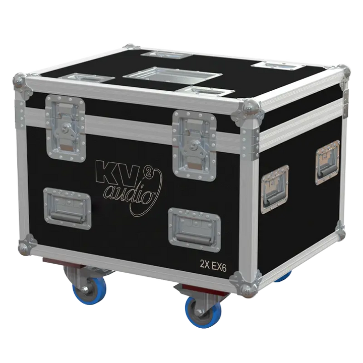 Front view of the professional flight case for 2x KV2 Audio EX6 compact speakers by ALP Flight Cases