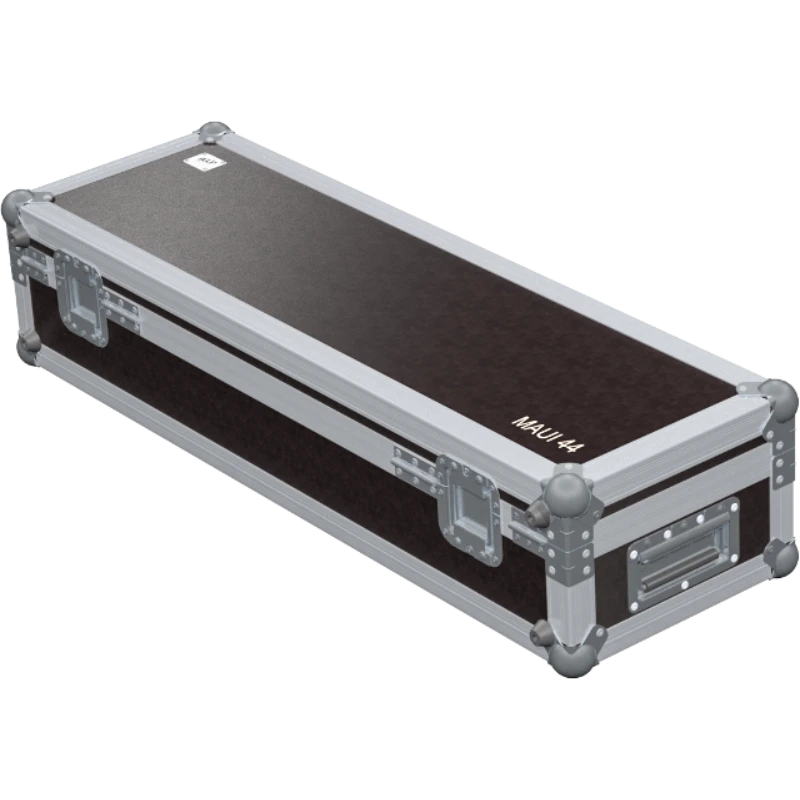 Rear view of the road case for 2x LD Systems MAUI 44 showing heavy-duty hardware and 10mm birch plywood construction