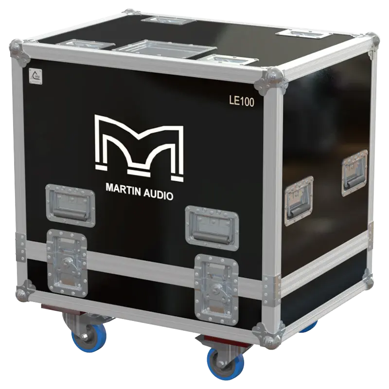 Front view of the professional flight case for 2x Martin Audio LE100 stage monitors by ALP Flight Cases