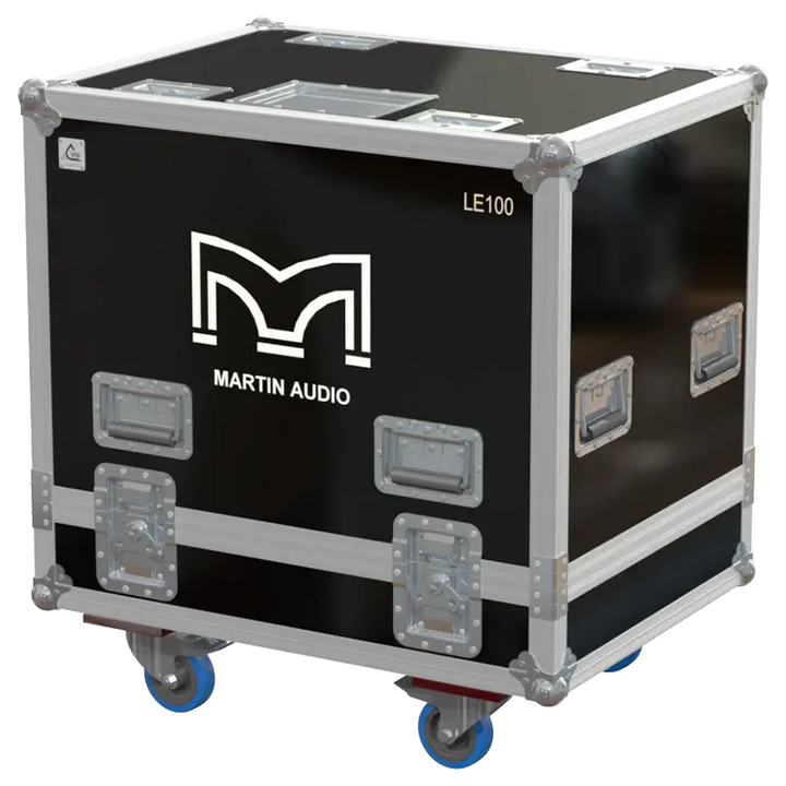 Front view of the professional flight case for 2x Martin Audio LE100 stage monitors by ALP Flight Cases