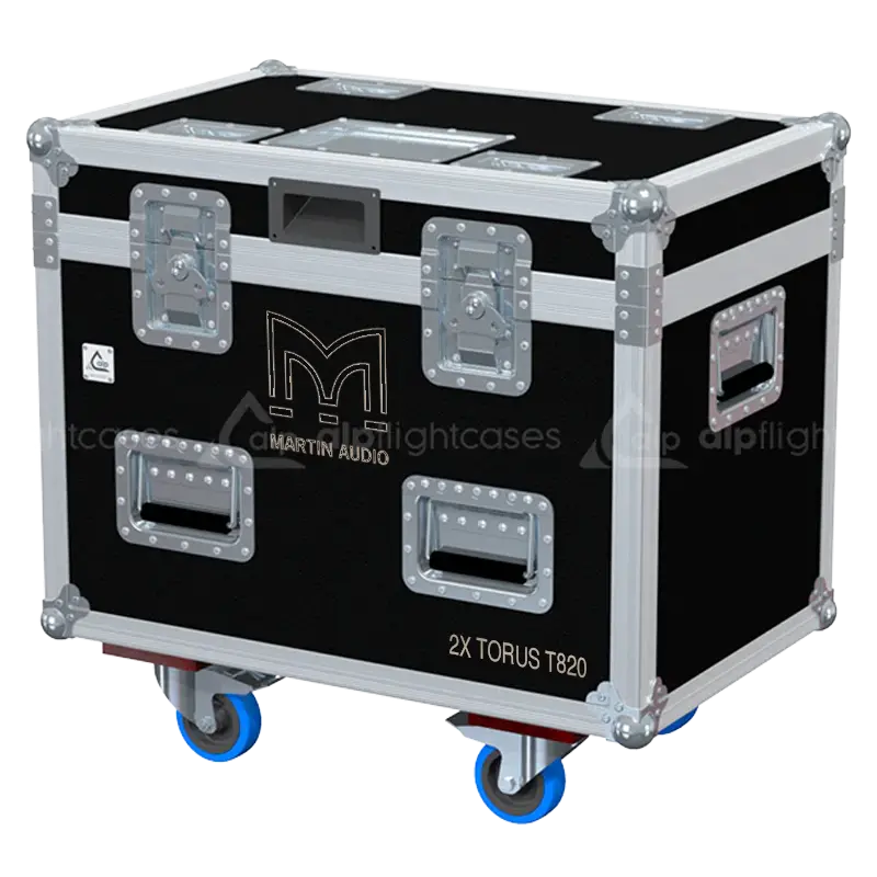 Front view of the professional flight case for 2x Martin Audio Torus T820 speakers by ALP Flight Cases