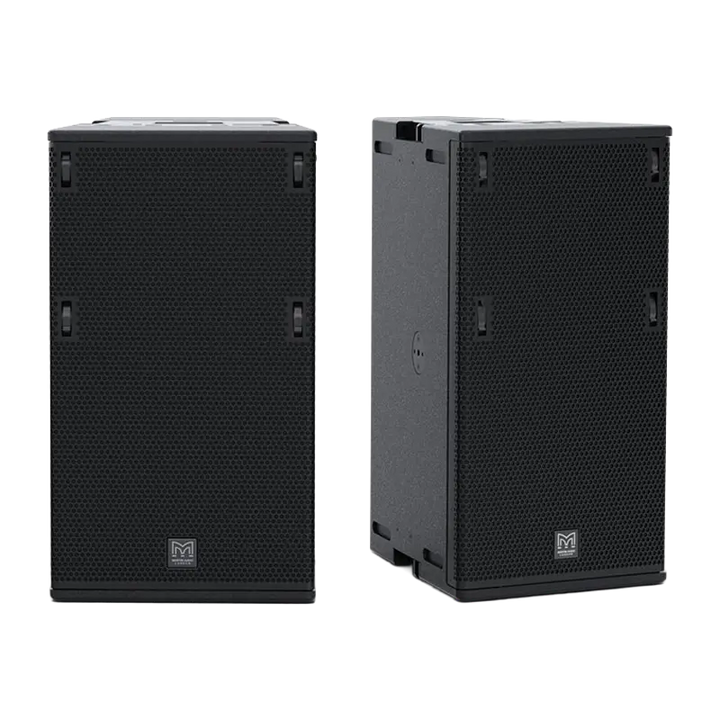 Flight case open showing two Martin Audio Torus T1215 speakers securely nested in custom CNC foam inserts