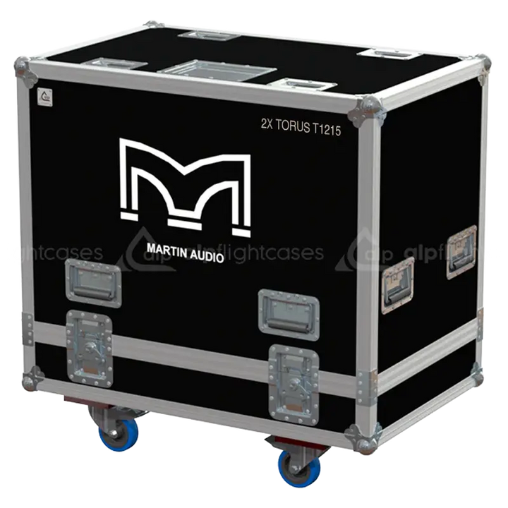 Front view of the professional flight case for 2x Martin Audio Torus T1215 speakers by ALP Flight Cases