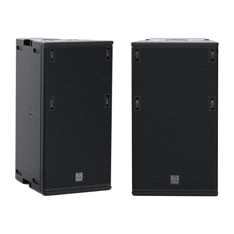 Flight case open showing two Martin Audio Torus T1230 speakers securely nested in custom CNC foam inserts